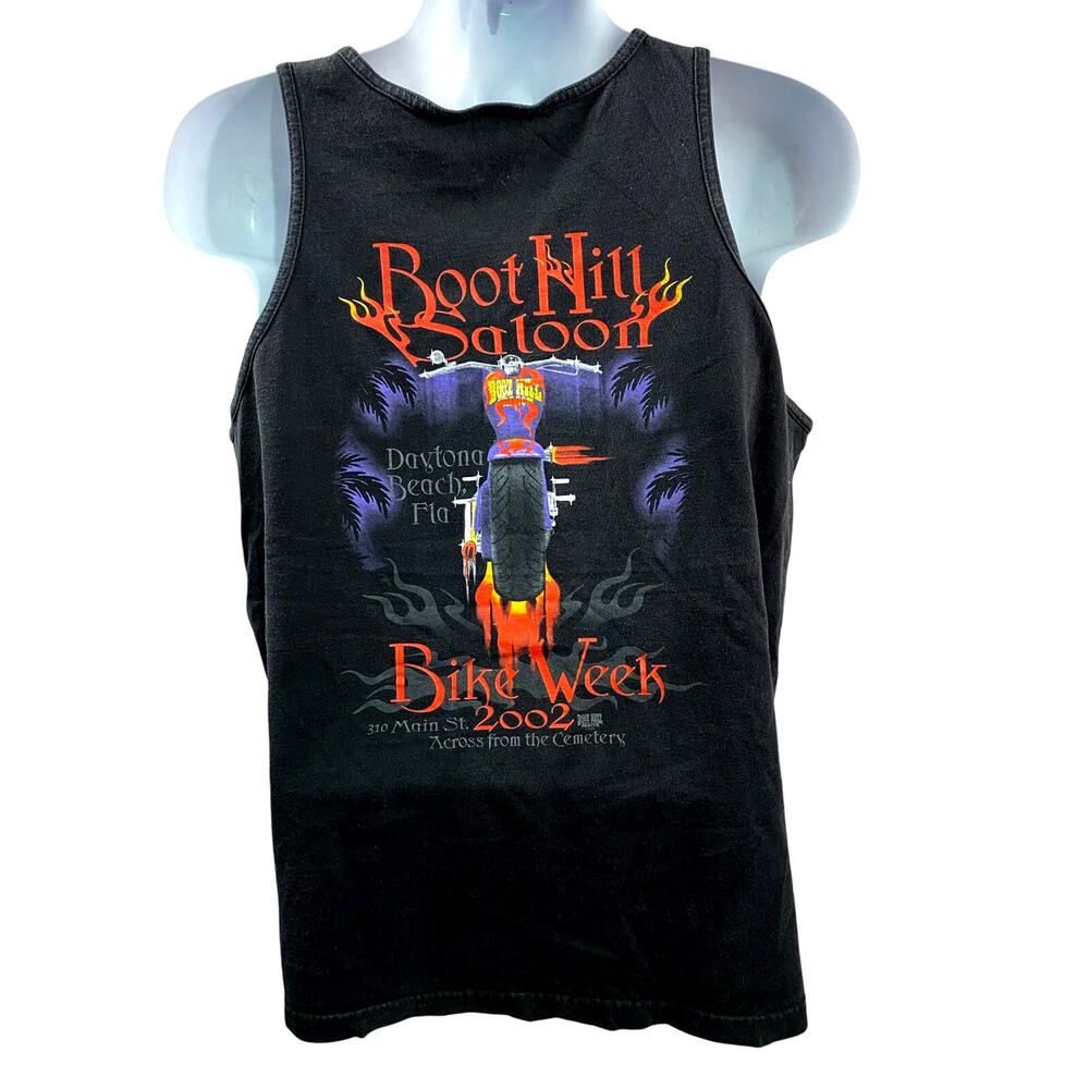 USA made Daytona Motorcycle Bike Week 2002 Boot Hill Saloon T Shirt Size L Black